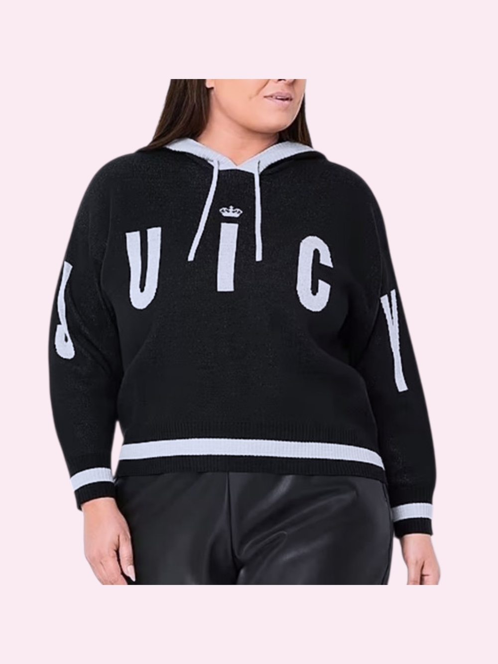 🆕 Juicy Couture Pullover Hooded Sweater - Black & Grey Womens 2X - Picture 3 of 9